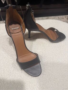 Givenchy Black Leather Open-Toe Ankle-Strap Stilettos